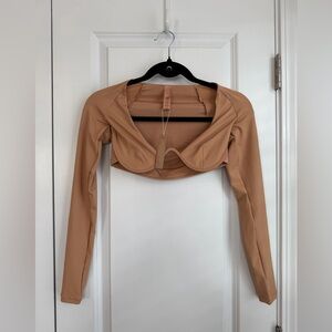 Skims Signature Swim Long Sleeve Underwire Top Almond NWT Size XXS